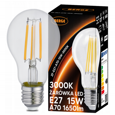 BERGE LED žárovka s vláknem E27 - 15W - teplá bílá