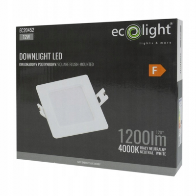ECOLIGHT LED stropní svítidlo zapuštěné 12W 1200lm 4000K čtvercové
