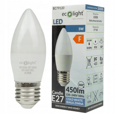 ECO LIGHT LED žárovka E27 5W 500lm 6500K 220 - studená bílá