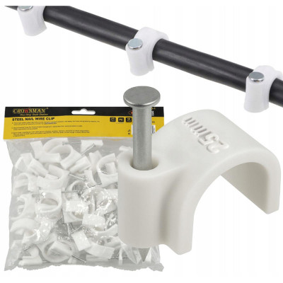 CROWNMAN Držáky kabelů pro kabelové girlandy s hřebíkem 25 mm 50 kusů bílé