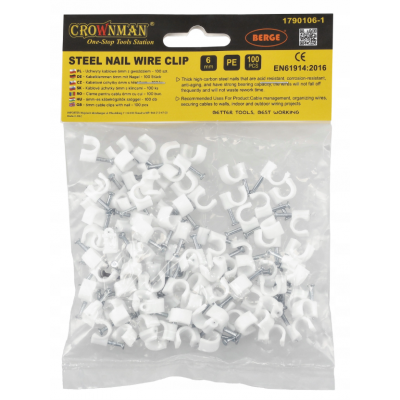 CROWNMAN Držáky kabelů pro kabelové girlandy s hřebíkem 25 mm 50 kusů bílé