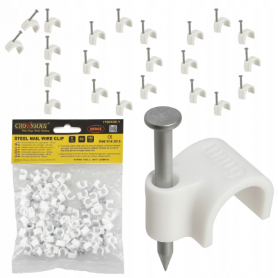 CROWNMAN Držáky kabelů pro kabelové girlandy s hřebíky 16 mm 100 kusů bílé