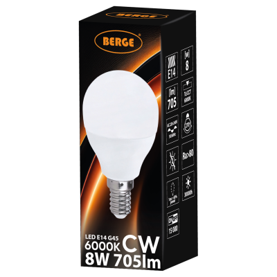 SADA 6x LED žárovka G45 E14 8W 705lm - studená bílá