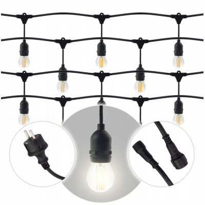 ZAHRADNÍ SVĚTELNÝ ŘETĚZ 10M 10xE27 Sada s LED žárovkami IP44