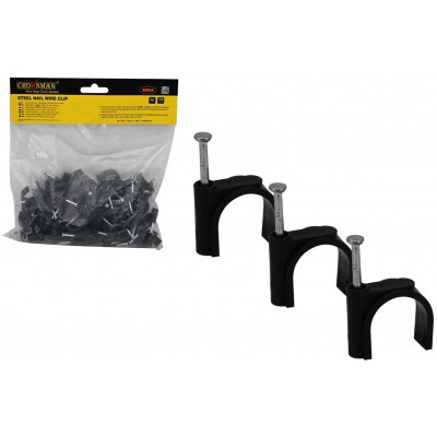 Držáky kabelů pro kabelové girlandy s hřebíky 12 mm, 100 kusů, černé