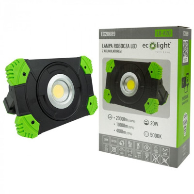 Halogenový LED reflektor, dobíjecí, 20W, 5000K, přenosný + kabel